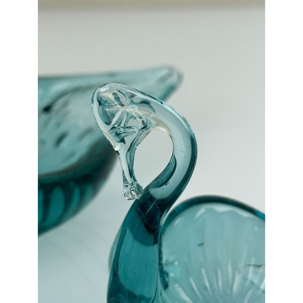 Vintage Green Blue Glass Art Swan Set, Large & Small, Home Decor Gift - Picture 3 of 13